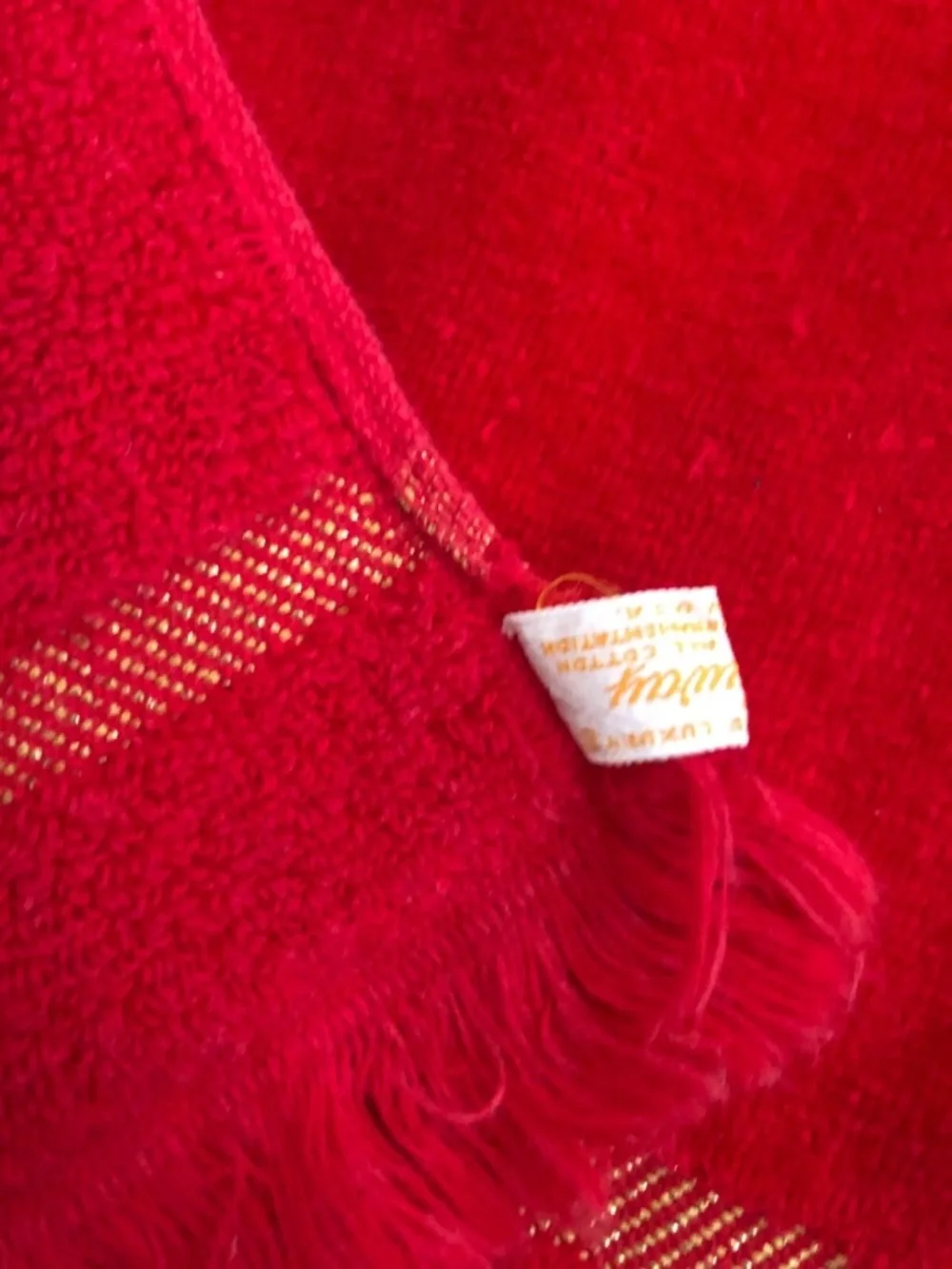 Vintage Callaway Luxury Hand Towel Set Of 2 Fringe Red Gold Stitching VTG